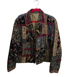Coldwater Creek Vintage Patchwork Tapestry Beaded Bohemian  Jacket Size XL